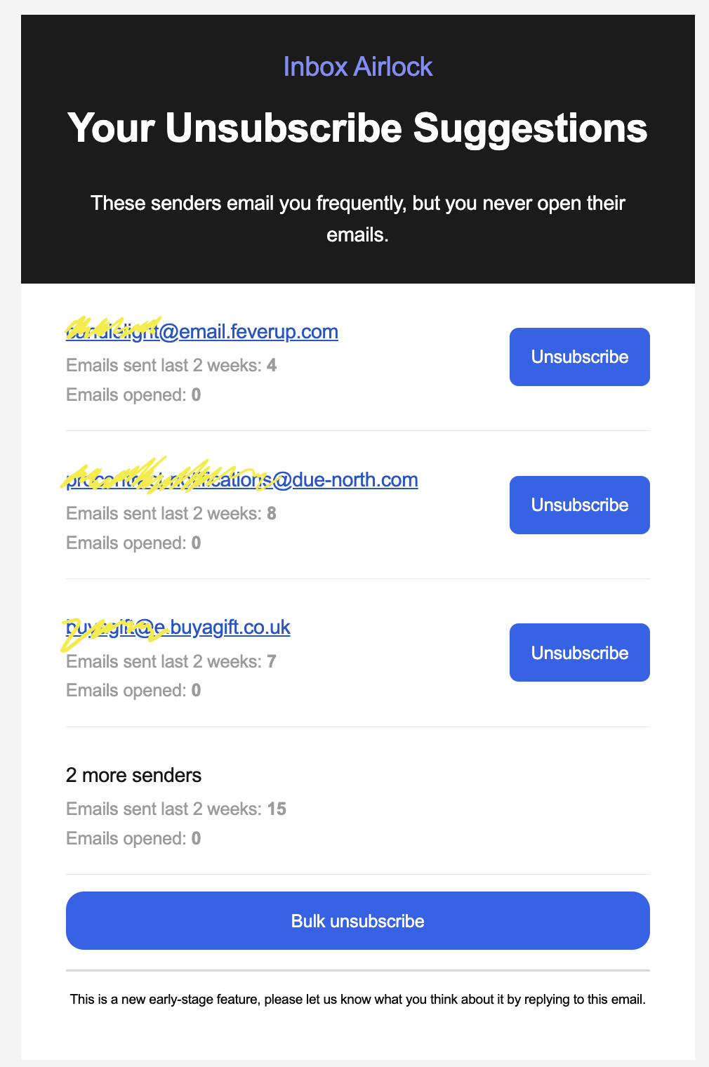 Inbox Airlock unsubscribe feature